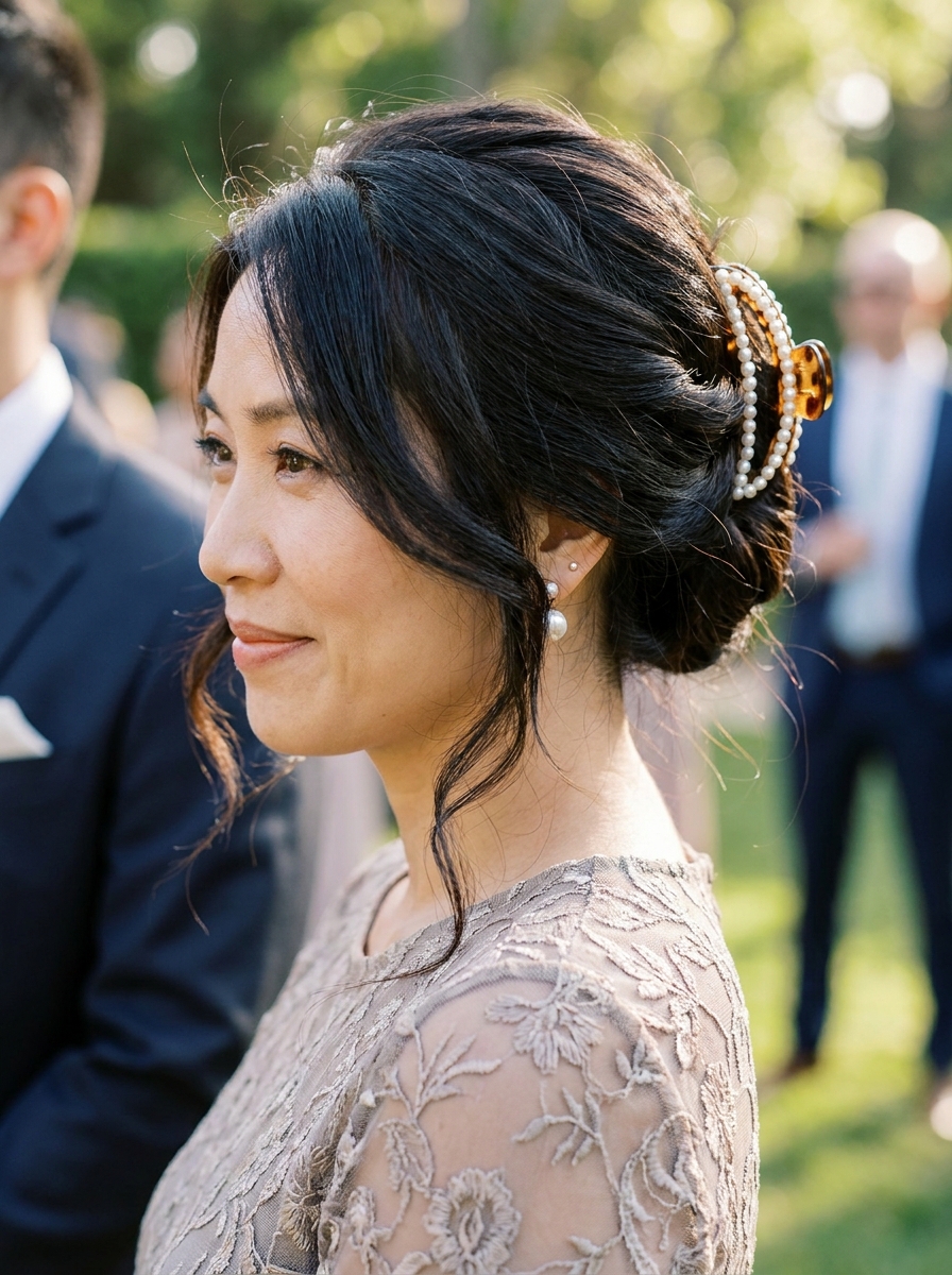 Claw Clip Hochsteckfrisur elegant gestylt als Frisuren für lange Haare als Hochzeitsgast Inspiration 2026